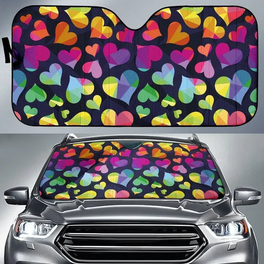 LGBT Car Sun Shade LGBT Rainbow Heart Shape Pattern Winshield Sun Shade Colorful