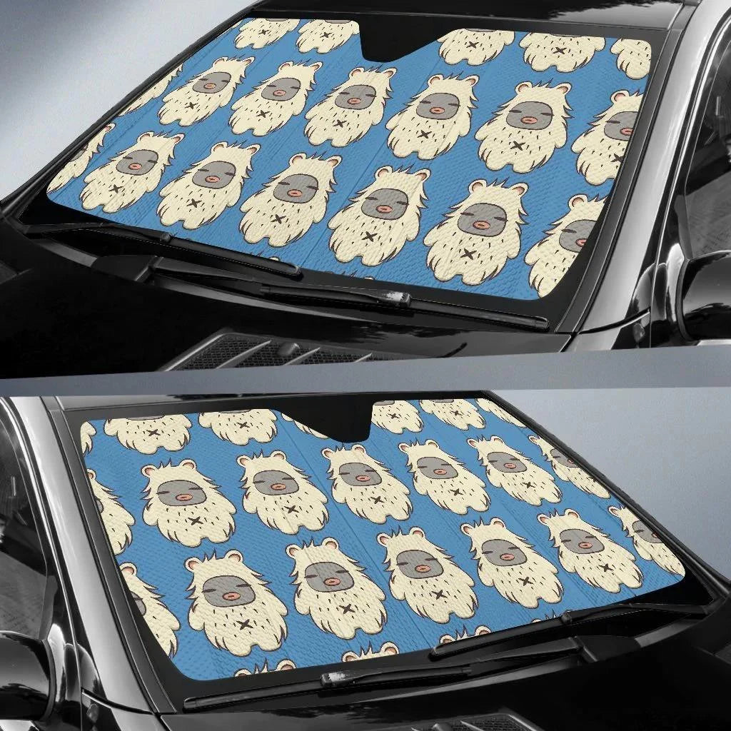 Bigfoot Car Sun Shade Bigfoot Fae Cute Pattern Winshield Sun Shade Blue White