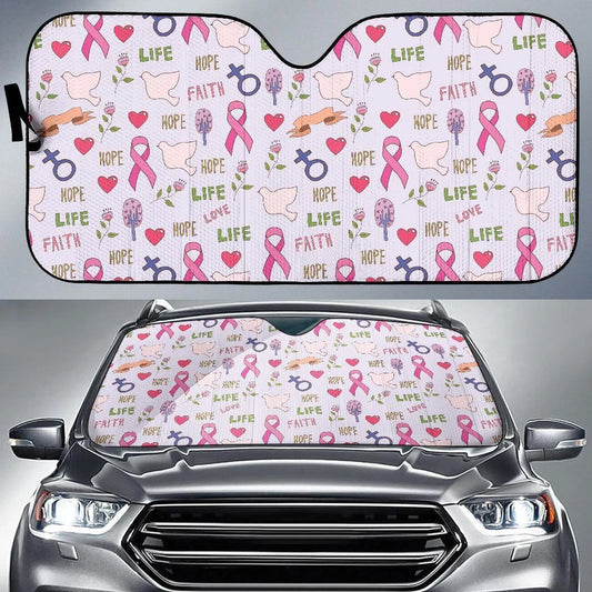 Breast Cancer Car Sun Shade Ribbon Dove Faith Love Hope Winshield Sun Shade Pink