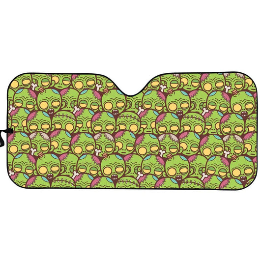 Zombie Car Sun Shade Cute Cartoon Zombies Pattern Winshield Sun Shade Green