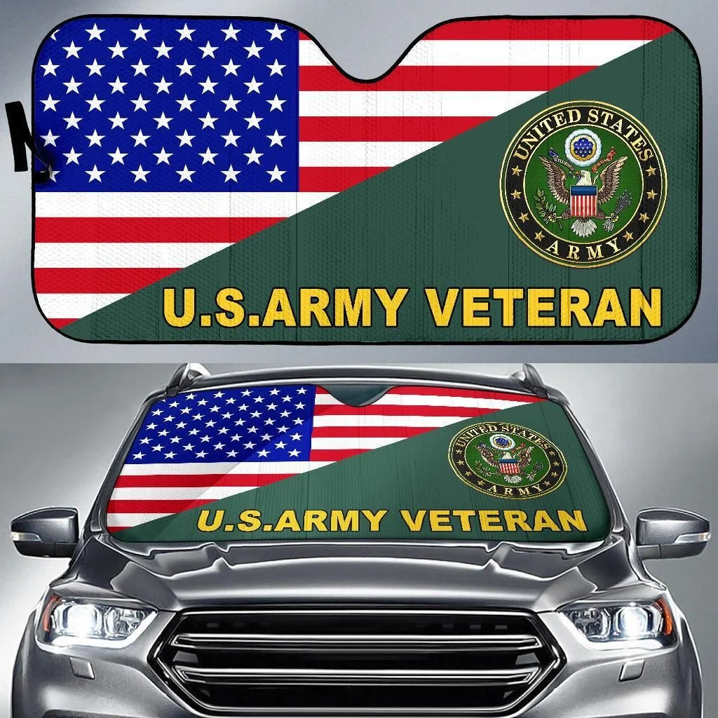 Veteran Car Sun Shade US Army Veteran American Flag Winshield Sun Shade Green Red