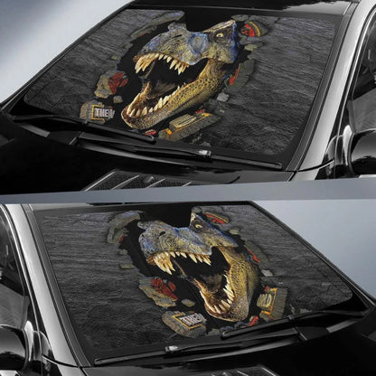 Dinosaur Car Sun Shade T-Rex Dinosaur Breaking Wall Winshield Sun Shade Black