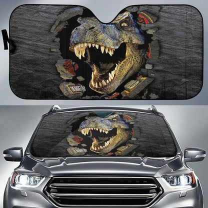 Dinosaur Car Sun Shade T-Rex Dinosaur Breaking Wall Winshield Sun Shade Black