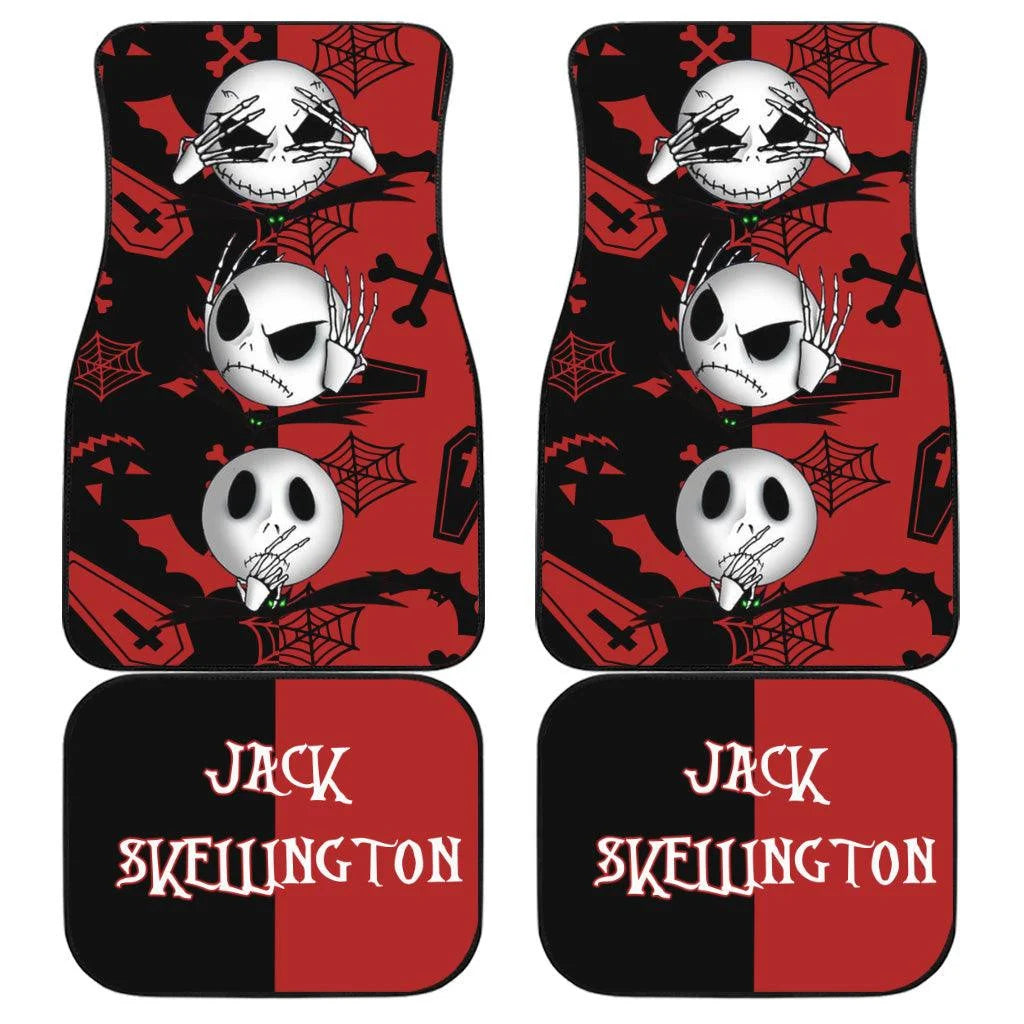 TNBC Car Mats Jack Skellington Face Emotions Spiderweb Pattern Car Floor Mats Black Red