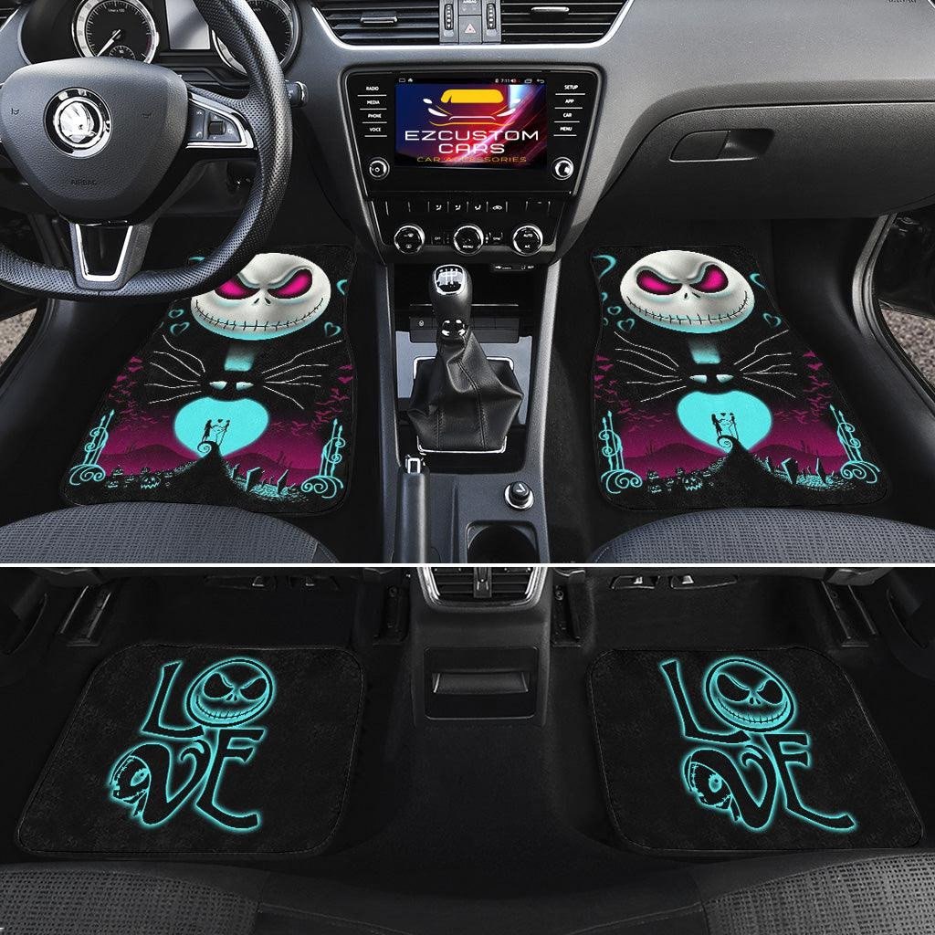 TNBC Car Mats Jack Skellington And Sally On The Hill Silhouette Love Car Floor Mats Black Blue