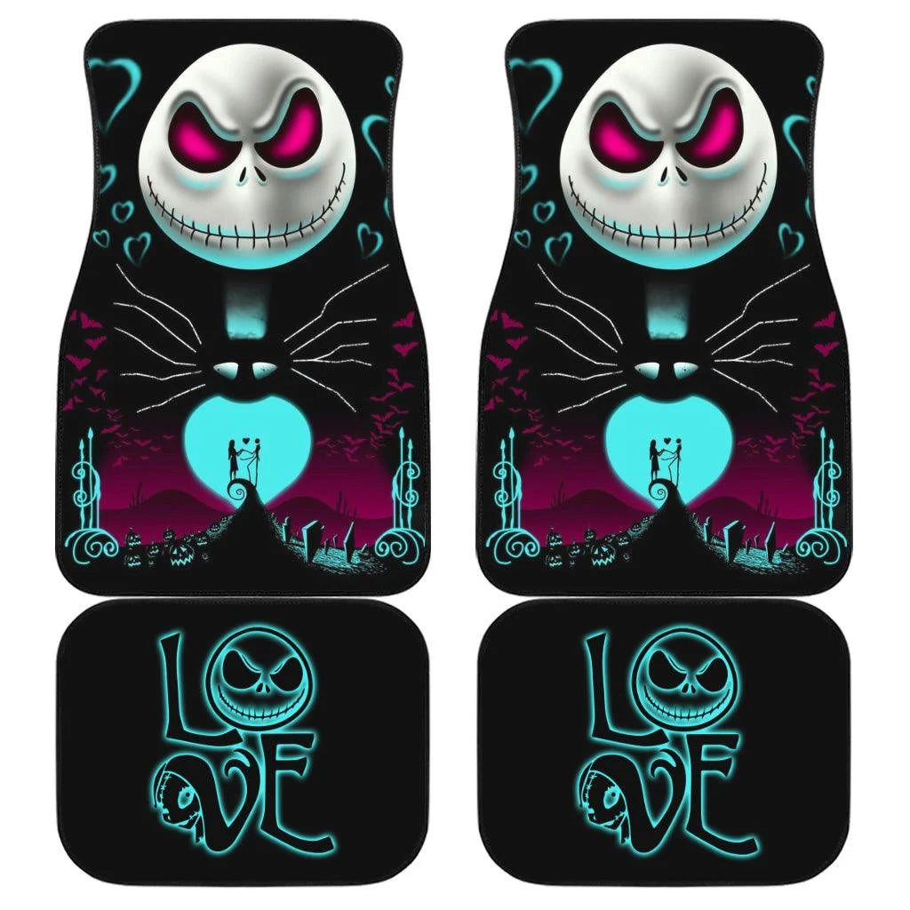 TNBC Car Mats Jack Skellington And Sally On The Hill Silhouette Love Car Floor Mats Black Blue