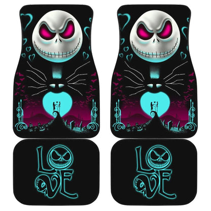 TNBC Car Mats Jack Skellington And Sally On The Hill Silhouette Love Car Floor Mats Black Blue