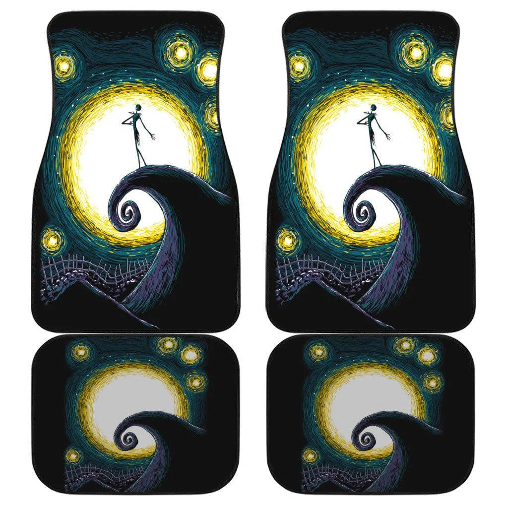 TNBC Car Mats Jack Skellington Singing Under The Moon Car Floor Mats Black Yellow