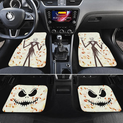 TNBC Car Mats Jack Skellington Face Graphic Autumn Leaves Car Floor Mats Yellow Orange