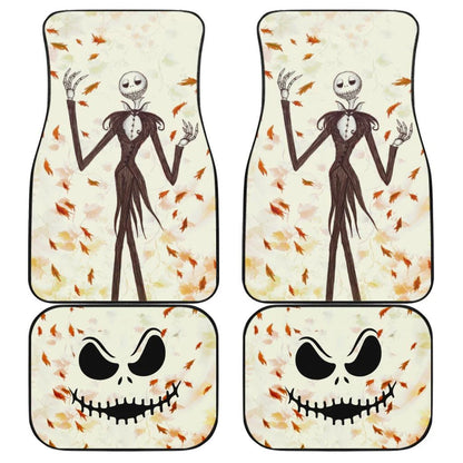 TNBC Car Mats Jack Skellington Face Graphic Autumn Leaves Car Floor Mats Yellow Orange