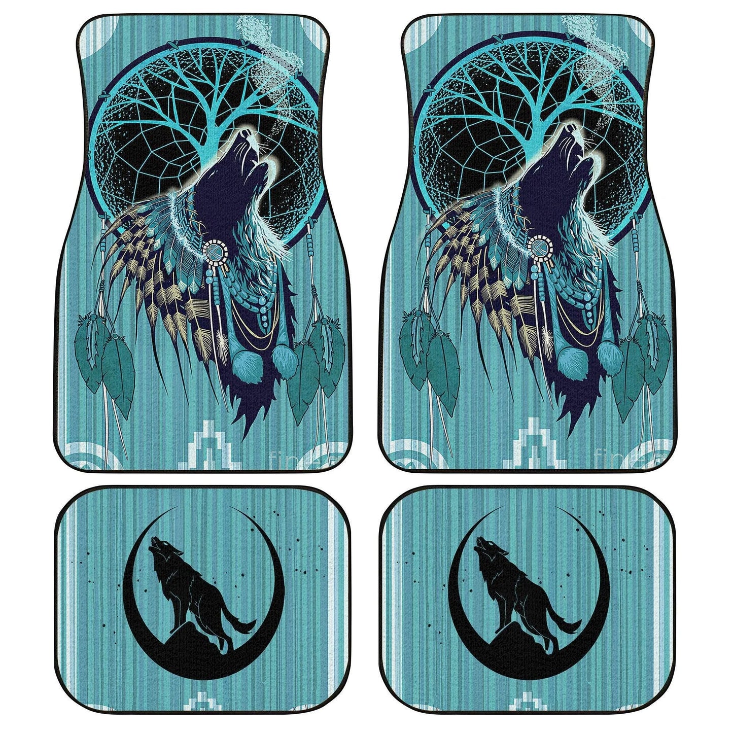 Native American Car Mats Native American Wolf Dreamcatcher Car Floor Mats Blue