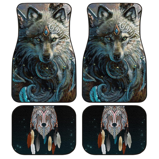 Native American Car Mats Native American Wolf Dreamcatcher Art Car Floor Mats Gray