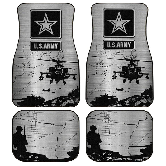 Veteran Car Mats US Army Helicopter Silhouette Pattern Car Floor Mats Black Gray