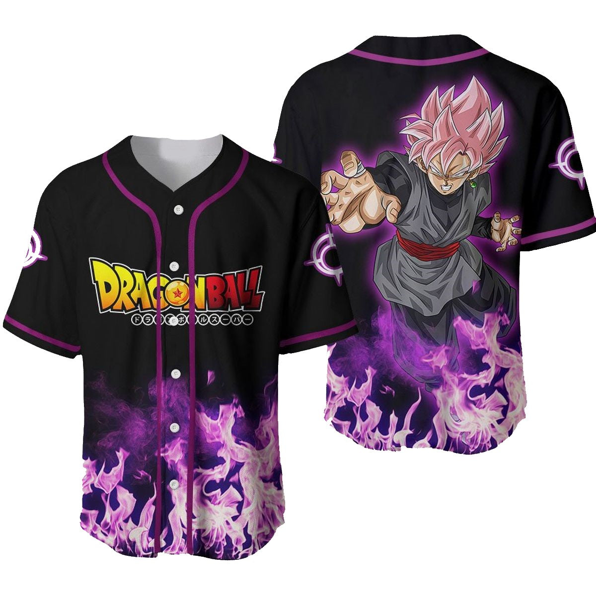 Dragon Ball Baseball Jersey Goku Rose Dragon Ball Jersey Shirt Black Purple Unisex Adult New Release