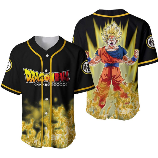 Dragon Ball Baseball Jersey Goku Super Saiyan Transform Dragon Ball Jersey Shirt Black Yellow Unisex Adult New Release