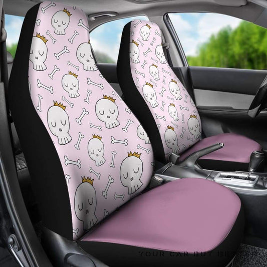 Skull Car Seat Covers Gothic Skulls With Bones Pattern Seat Covers Pink White