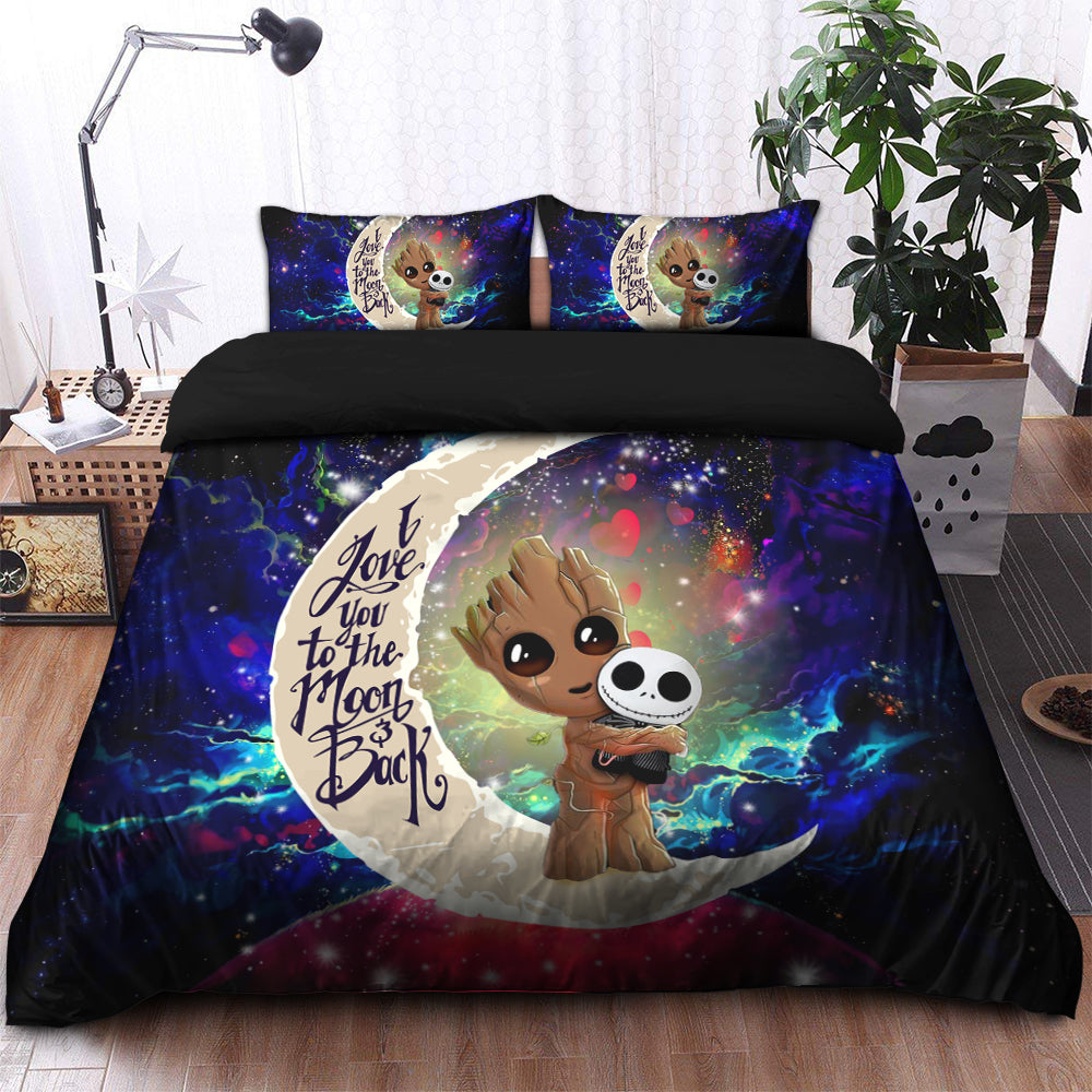 Groot Hold Jack Skelington Love You To The Moon Galaxy Bedding Set