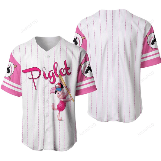 Winnie The Pooh Jersey Disney Winnie The Pooh Hitter Piglet Pink White Jersey Shirt Winnie The Pooh Baseball Jersey Disney Baseball Jersey