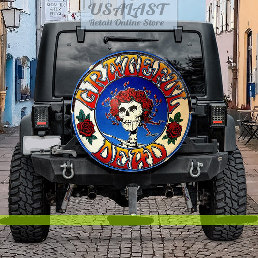 Skull Spare Tire Cover Greatful Dead Skull With Rose Flower Tire Covers Red Yellow