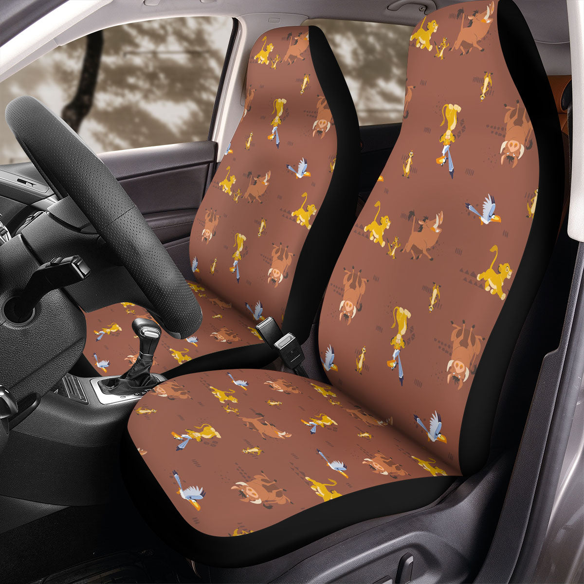 LK Car Seat Covers Simba Timon Pumba Pattern Seat Covers Brown