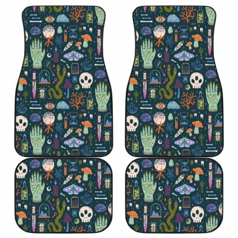 Halloween Car Mats Halloween Witchcraft Items Pattern Car Floor Mats Blue Green