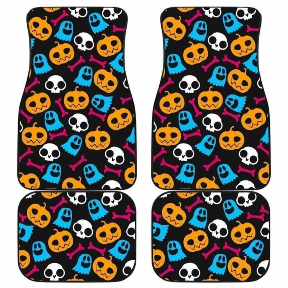 Halloween Car Mats Halloween Ghost Pumpkin Skull Bones Pattern Car Floor Mats Colorful