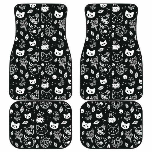 Halloween Car Mats Halloween Cat Potion Gems Pattern Car Floor Mats Black White