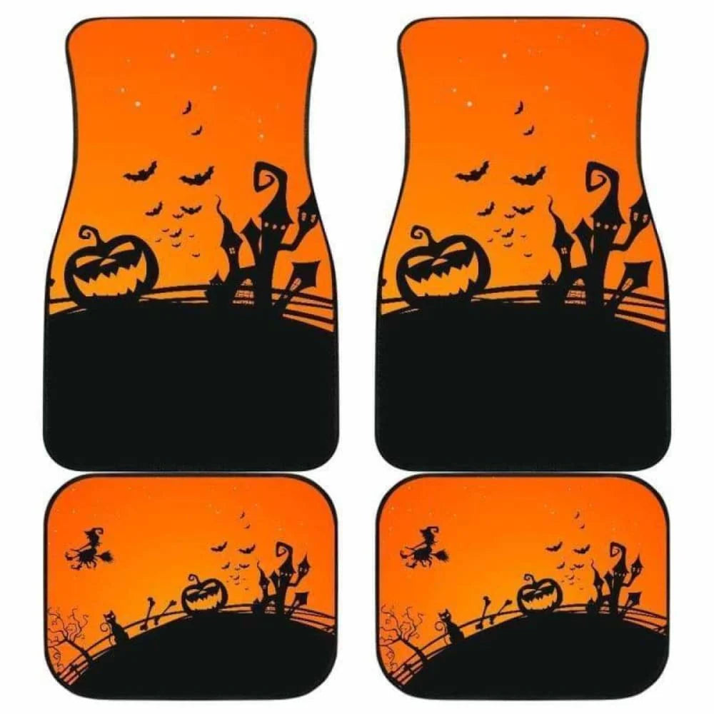 Halloween Car Mats Halloween Pumpkin Haunted Castle Pattern Car Floor Mats Black Orange