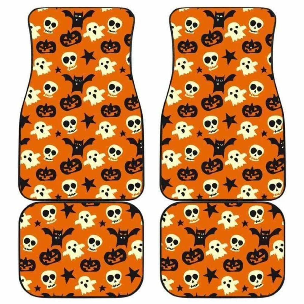 Halloween Car Mats Halloween Pumpkin Bat Skull Pattern Car Floor Mats White Orange