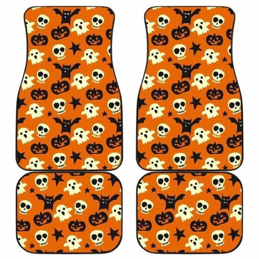 Halloween Car Mats Halloween Pumpkin Bat Skull Pattern Car Floor Mats White Orange