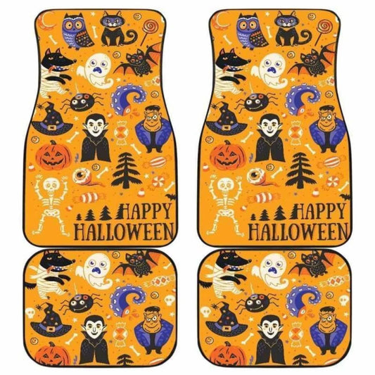 Halloween Car Mats Happy Halloween Characters Pattern Car Floor Mats Orange