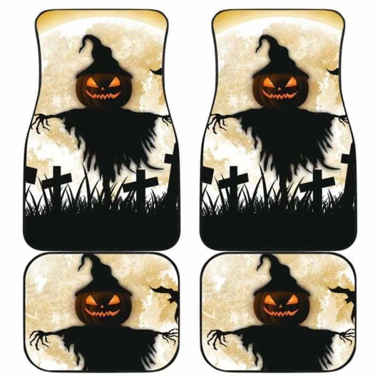 Halloween Car Mats Halloween Scarecrow Under Moonlight Car Floor Mats Black Orange