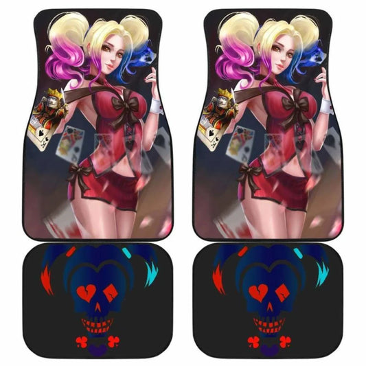 Harley Quinn Car Mats DC Harley Quinn Cute Outfit Playing Cards Car Floor Mats Colorful