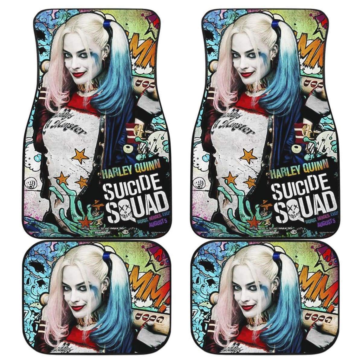 Harley Quinn Car Mats DC Harley Quinn Suicide Squad Look Poster Car Floor Mats Colorful