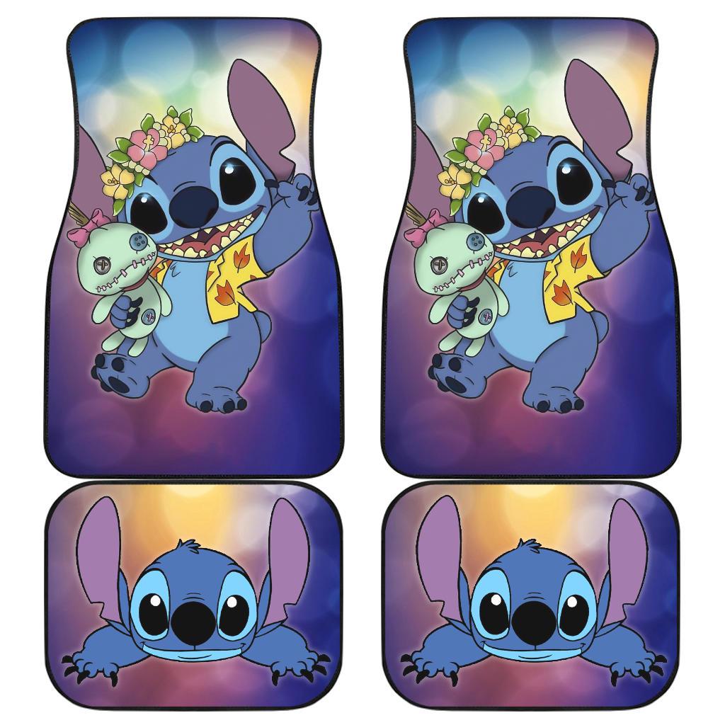 Stitch Car Mats Stitch With Stuff Doll Hawaiian Shirt Flower Wreath Car Floor Mats Blue