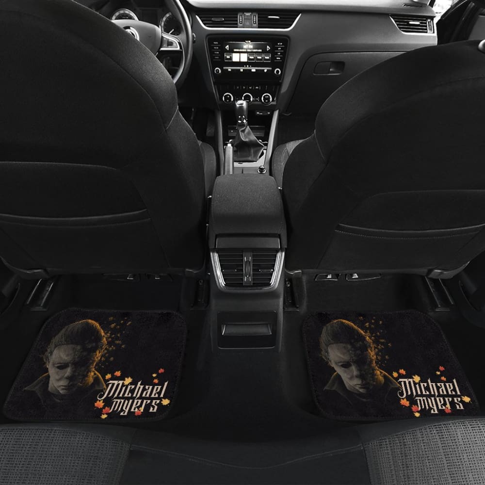 Horror Car Floor Mats Michael Myers Fading Face Maple Leaf Car Floor Mats