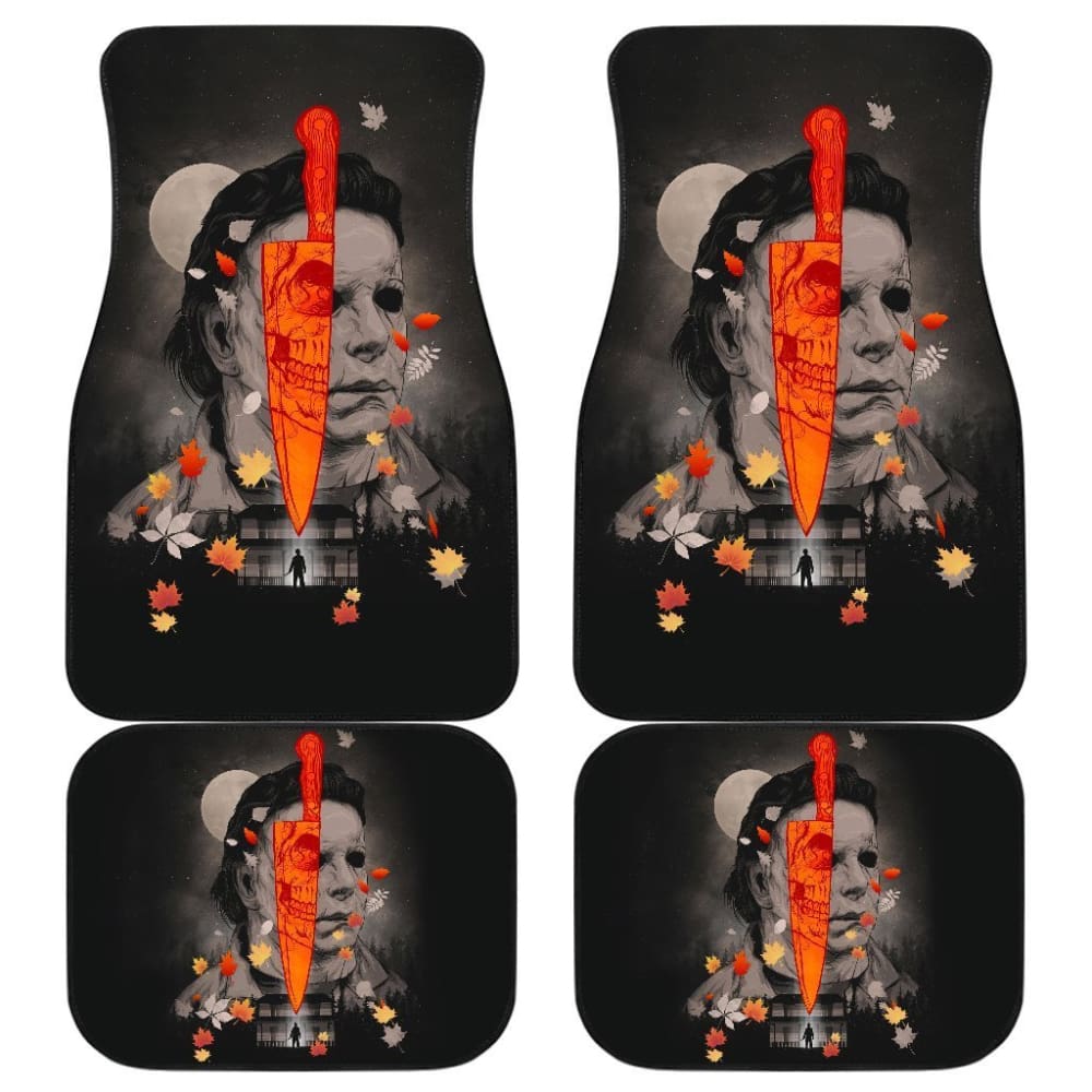 Horror Car Floor Mats Michael Myers Skull Maple Leaf Falling Car Floor Mats