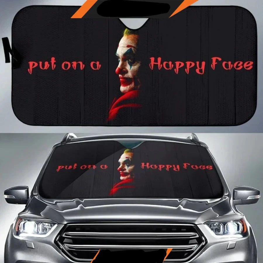 Joker Car Sun Shade Joker Put On A Happy Face Winshield Sun Shade Black Red