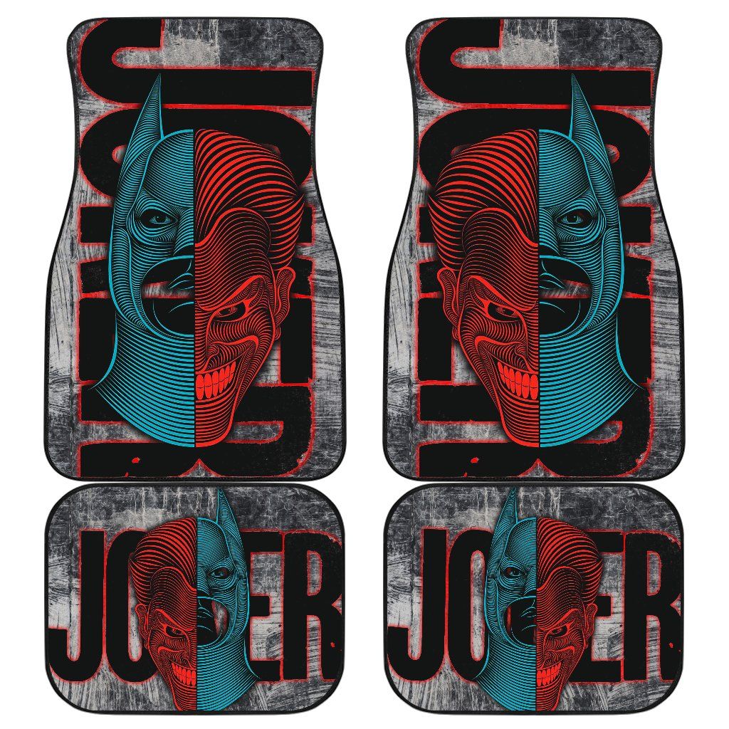 Batman Car Mats DC Joker Text Half Batman Half Joker Face Car Floor Mats Colorful