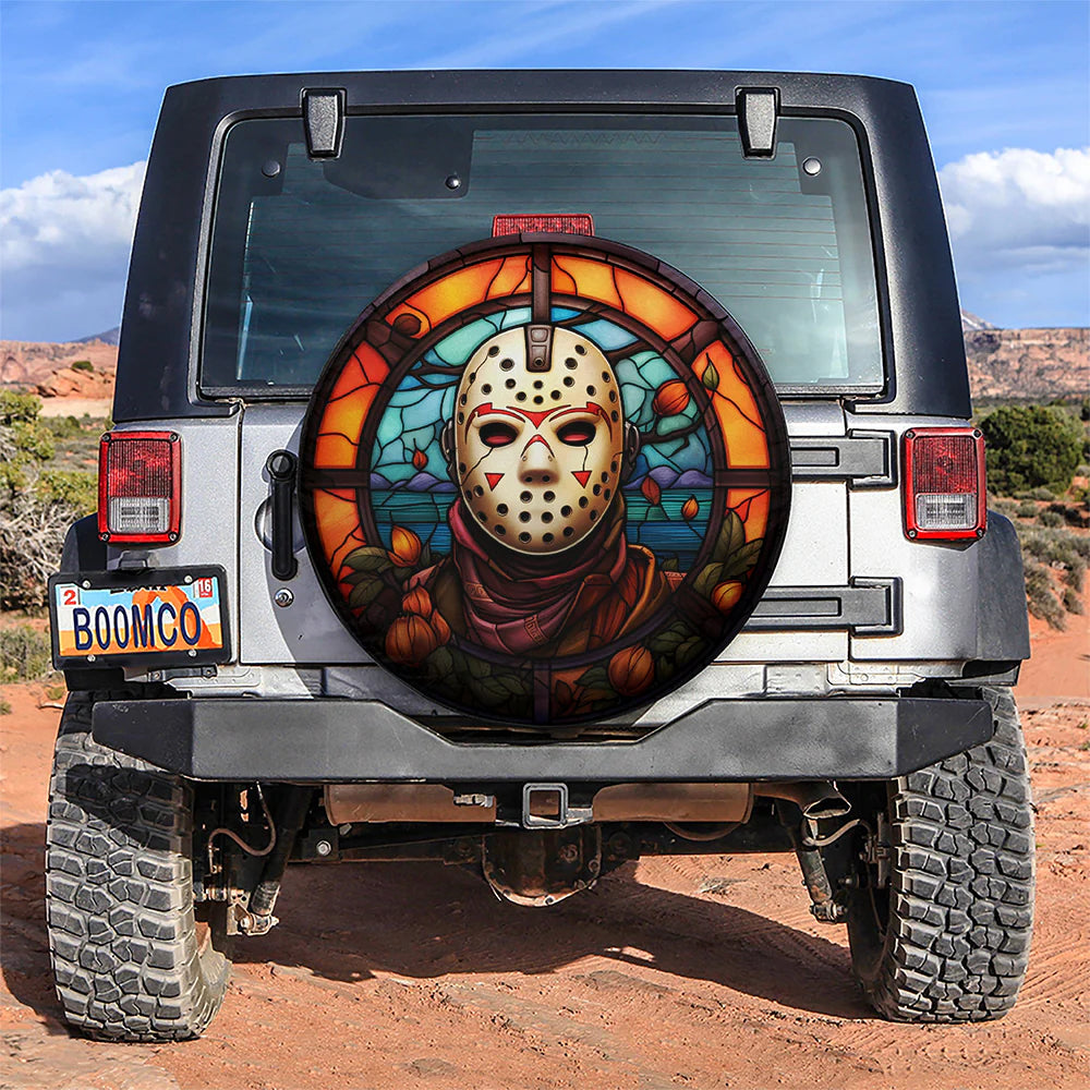 Horror Spare Tire Cover Horror Jason Voorhees Stained Glass Tire Covers Brown