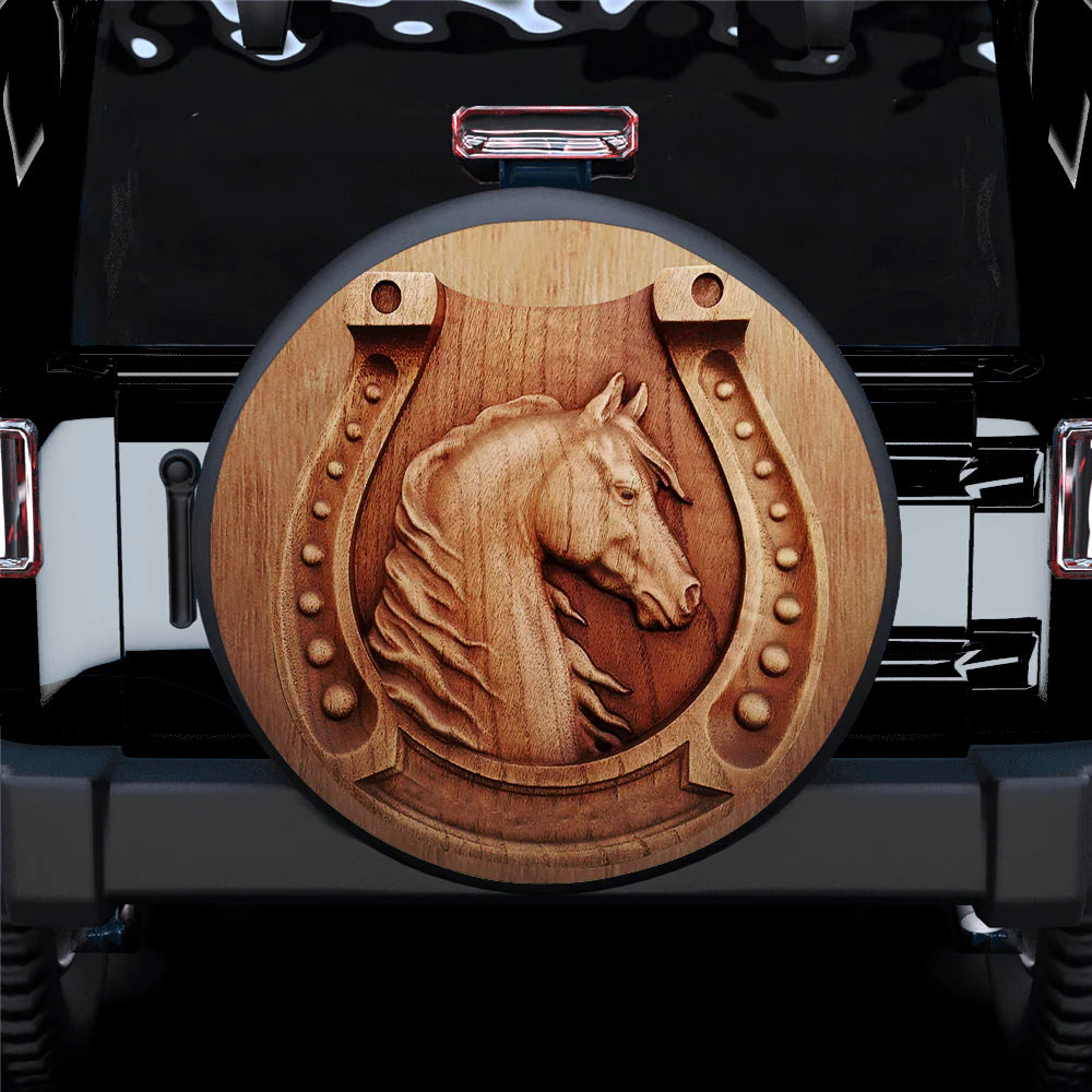 Horse Spare Tire Cover Hoof Of Horse Wood Carving Tire Covers Brown