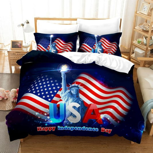 4th of July Bedding Set Stars And Stripes USA Happy Independence Day Duvet Covers Blue Red Unique Gift