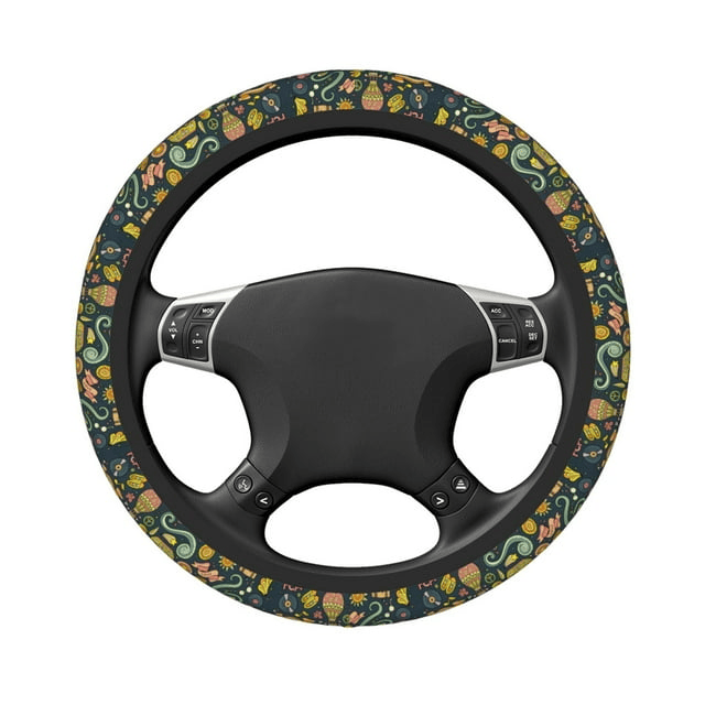 Hippie Steering Wheel Cover Hippie Van Hot Air Balloon Music Disk Pattern Driving Wheel Cover Colorful