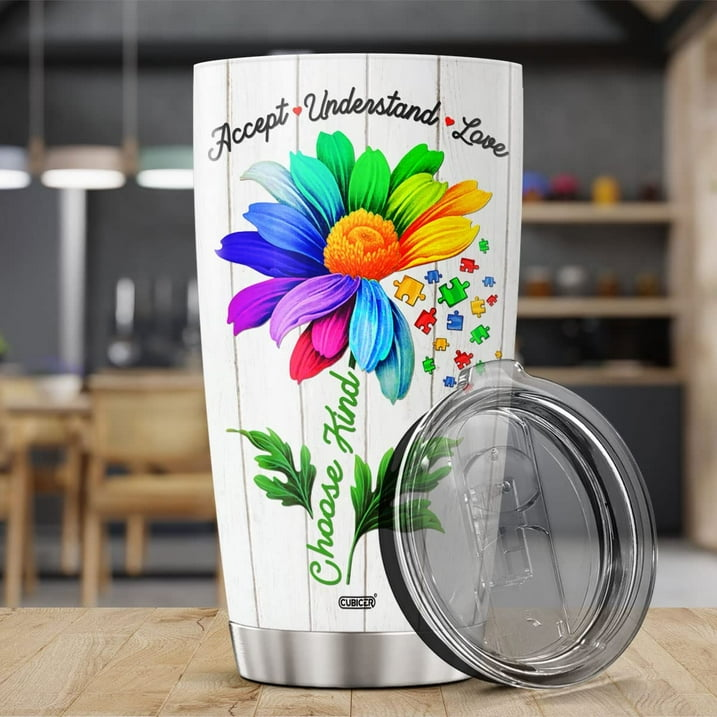 Autism Tumbler You Can Be Anything Be Kind Sunflower Tumbler Cup White