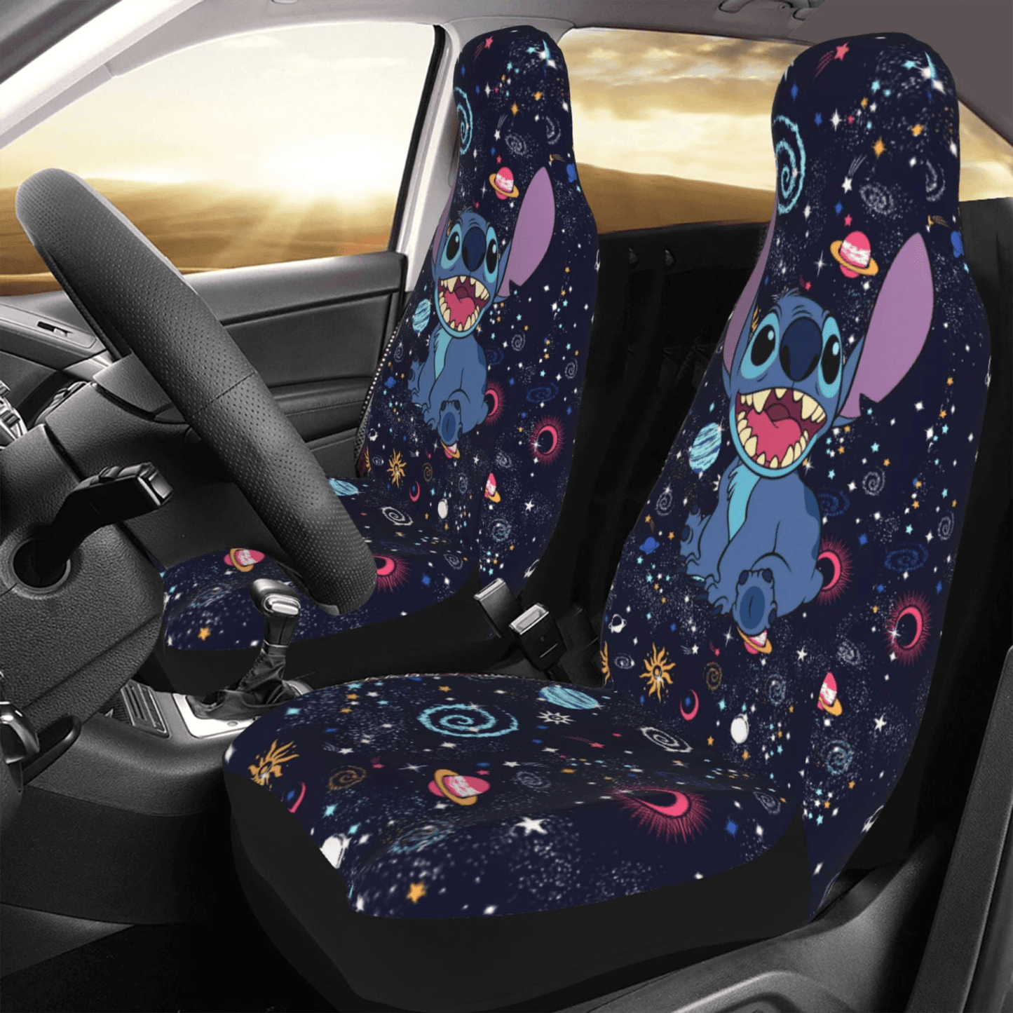 Stitch Car Seat Covers Stitch Outer Space Graphic Seat Covers Black Blue