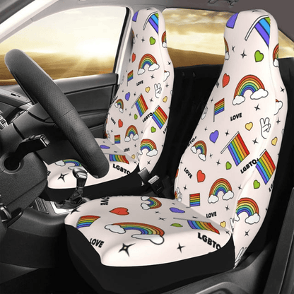 LGBT Car Seat Covers Rainbow Hearts LGBTQ Love Pattern Seat Covers Colorful