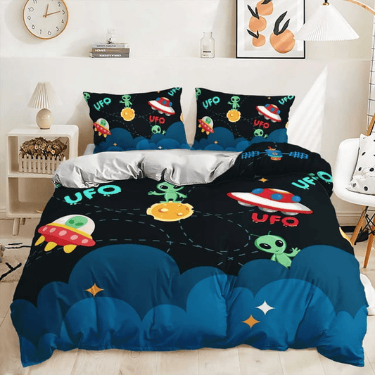 UFO Bedding Set ALien In UFO Outerspace Duvet Covers Colorful Unique Gift