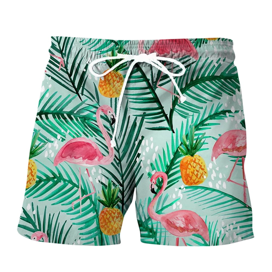 Flamingo Shorts Flamingo Pineapple Tropical Leaf Pattern Beach Shorts Pink Green