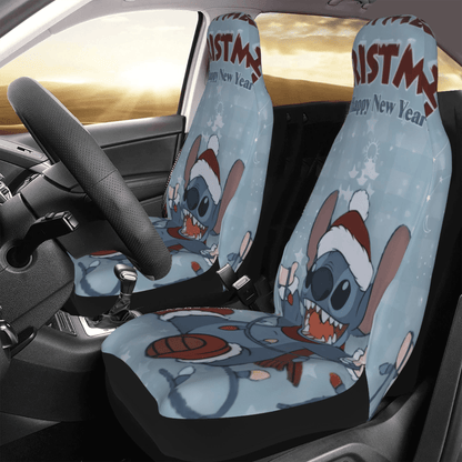 Stitch Car Seat Covers Stitch Merry Christmas Happy New Year Seat Covers Blue