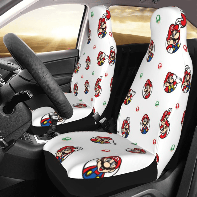 Mario Car Seat Covers Mario Emotions Mushroom Pattern Seat Covers White